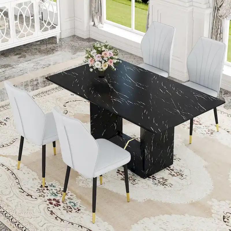Ensemble de salle à manger 5 pièces de style moderne avec table rectangulaire et 4 chaises de salle à manger à dossier élargi