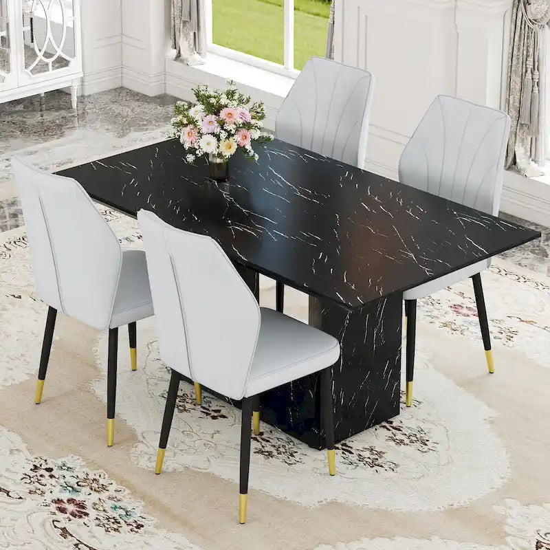 Ensemble de salle à manger 5 pièces de style moderne avec table rectangulaire et 4 chaises de salle à manger à dossier élargi