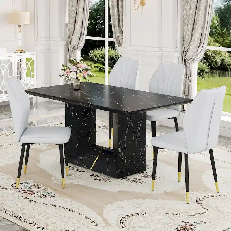 Ensemble de salle à manger 5 pièces de style moderne avec table rectangulaire et 4 chaises de salle à manger à dossier élargi