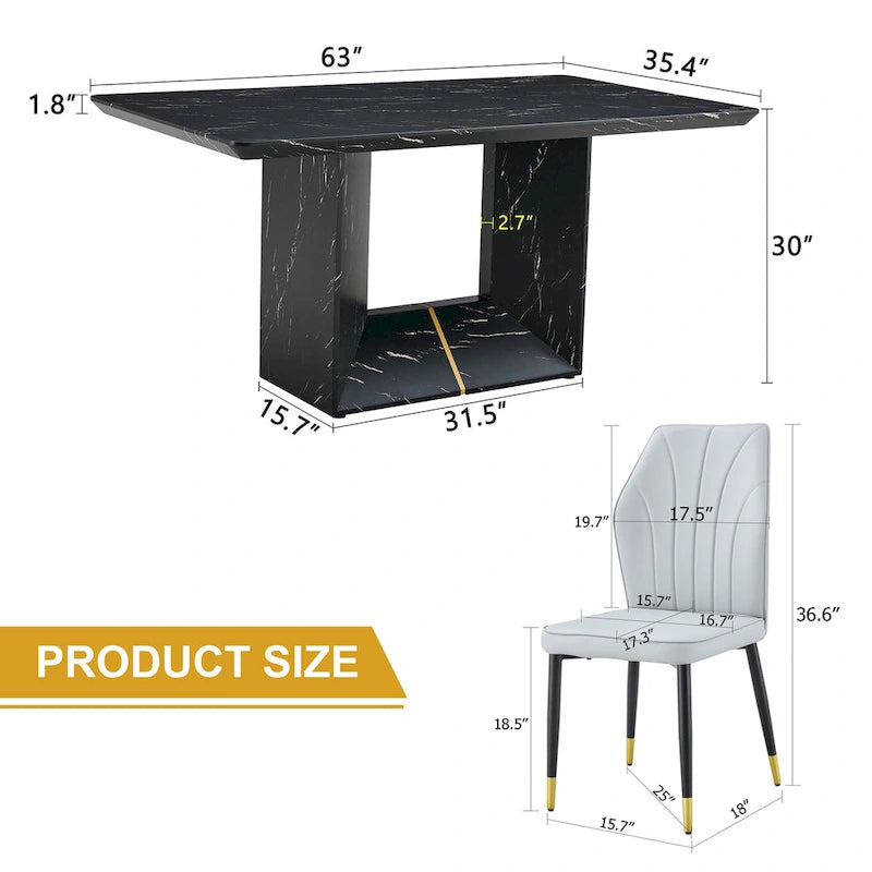 Ensemble de salle à manger 5 pièces de style moderne avec table rectangulaire et 4 chaises de salle à manger à dossier élargi