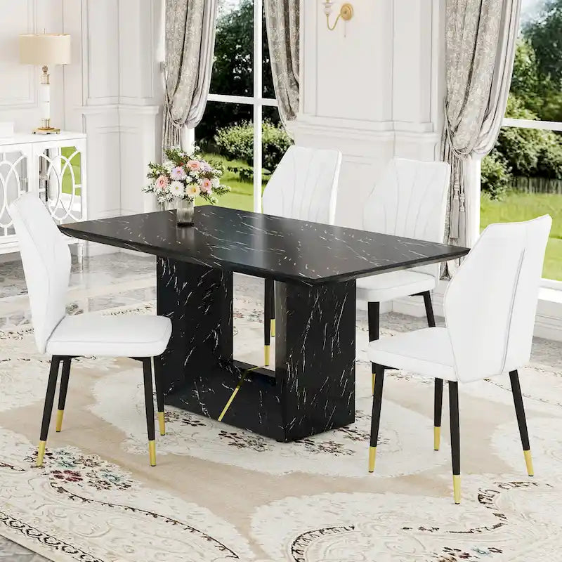 Ensemble de salle à manger 5 pièces de style moderne avec table rectangulaire et 4 chaises de salle à manger à dossier élargi