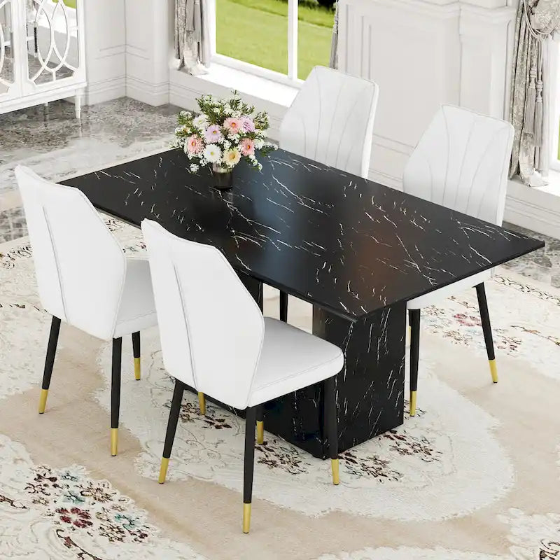 Ensemble de salle à manger 5 pièces de style moderne avec table rectangulaire et 4 chaises de salle à manger à dossier élargi