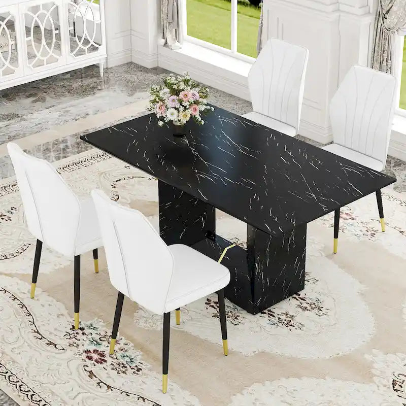 Ensemble de salle à manger 5 pièces de style moderne avec table rectangulaire et 4 chaises de salle à manger à dossier élargi