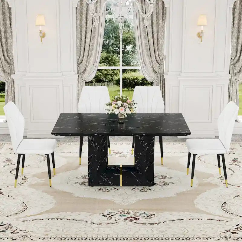 Ensemble de salle à manger 5 pièces de style moderne avec table rectangulaire et 4 chaises de salle à manger à dossier élargi