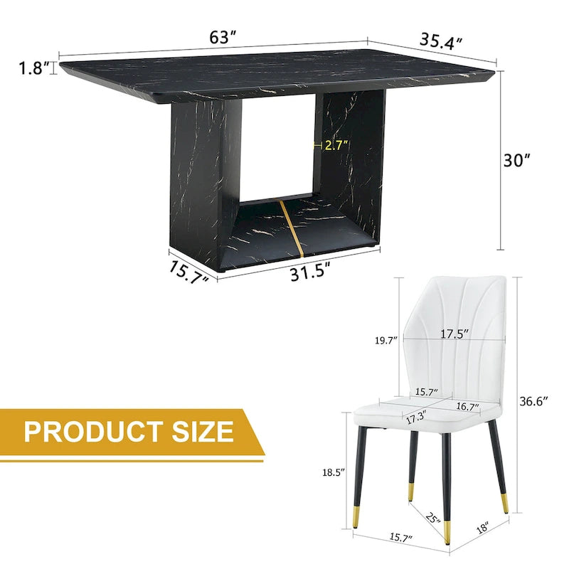 Ensemble de salle à manger 5 pièces de style moderne avec table rectangulaire et 4 chaises de salle à manger à dossier élargi