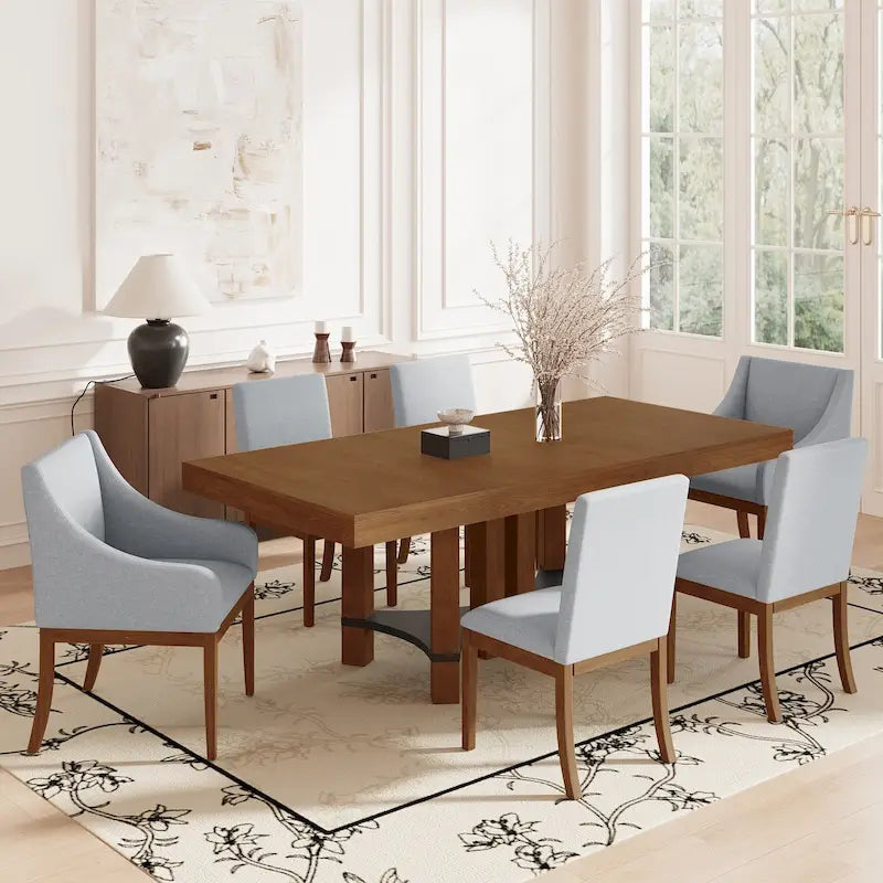 Ensemble de salle à manger 7 pièces de style rustique avec table extensible à rallonge amovible, 2 fauteuils et 4 chaises sans accoudoirs