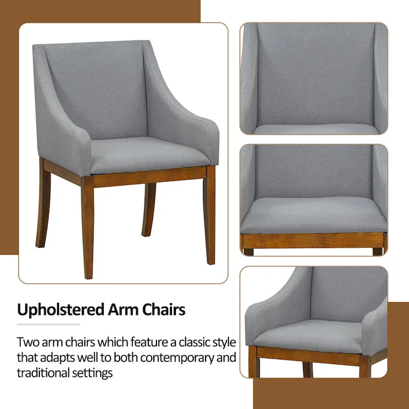 Ensemble de salle à manger 7 pièces de style rustique avec table extensible à rallonge amovible, 2 fauteuils et 4 chaises sans accoudoirs