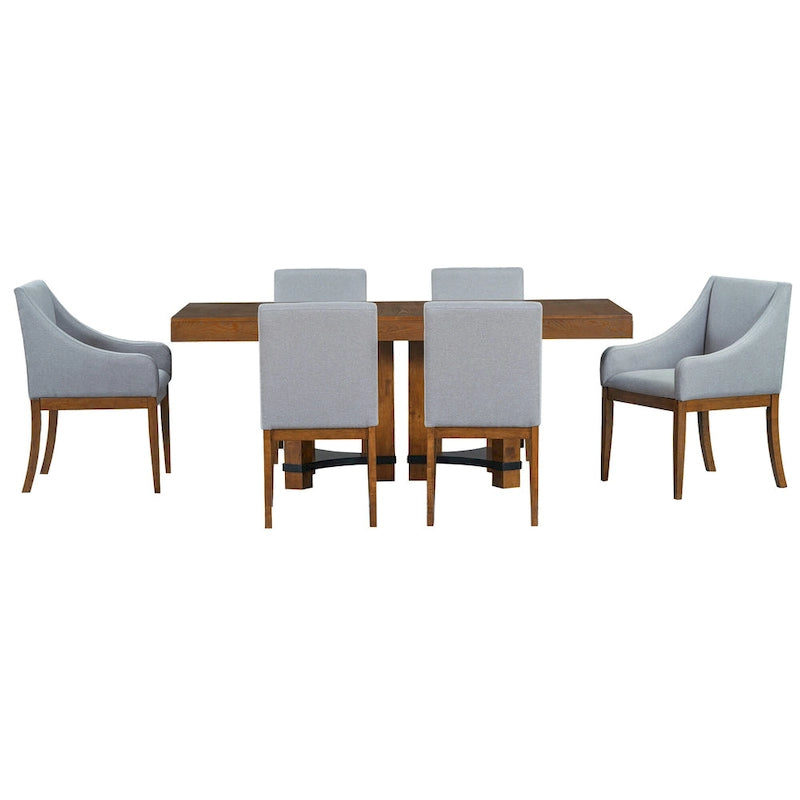 Ensemble de salle à manger 7 pièces de style rustique avec table extensible à rallonge amovible, 2 fauteuils et 4 chaises sans accoudoirs