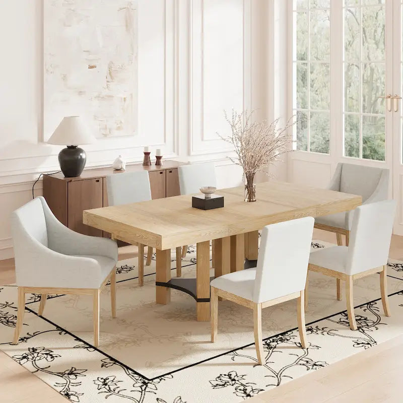 Ensemble de salle à manger 7 pièces de style rustique avec table extensible à rallonge amovible, 2 fauteuils et 4 chaises sans accoudoirs