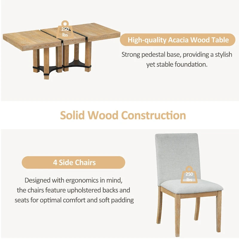 Ensemble de salle à manger 7 pièces de style rustique avec table extensible à rallonge amovible, 2 fauteuils et 4 chaises sans accoudoirs