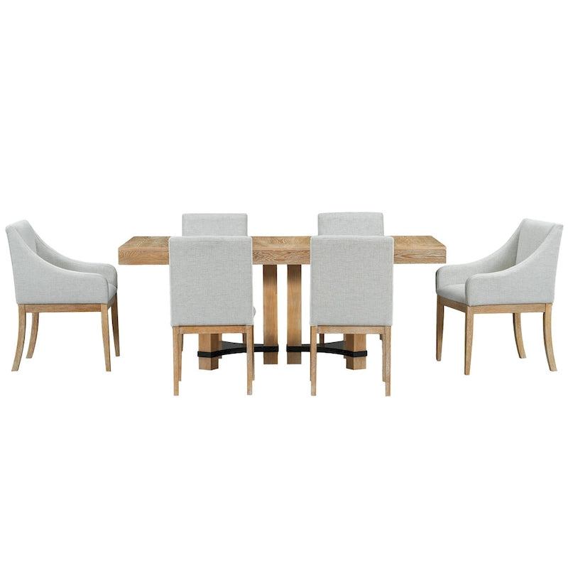 Ensemble de salle à manger 7 pièces de style rustique avec table extensible à rallonge amovible, 2 fauteuils et 4 chaises sans accoudoirs