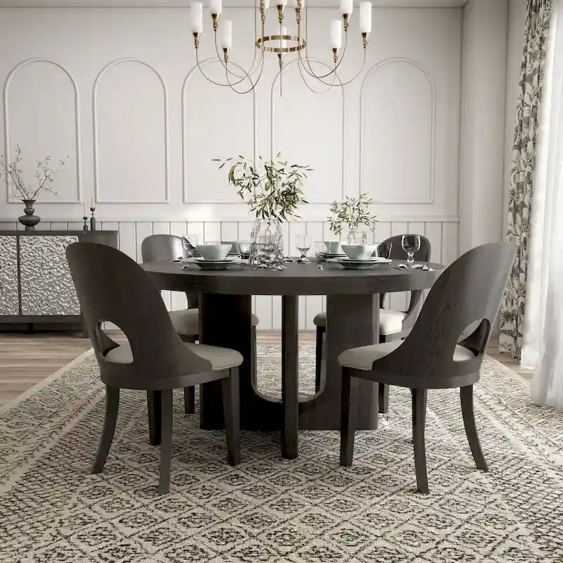 Ensemble de salle à manger rond moderne 5 pièces en bois massif Piez de Furniture of America