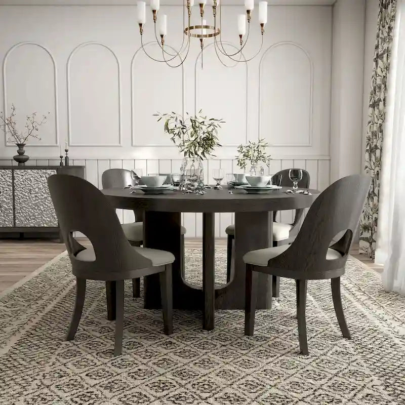 Ensemble de salle à manger rond moderne 5 pièces en bois massif Piez de Furniture of America