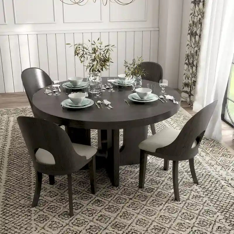 Ensemble de salle à manger rond moderne 5 pièces en bois massif Piez de Furniture of America