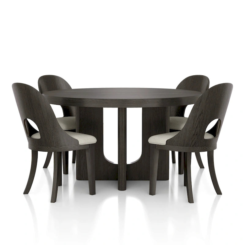 Ensemble de salle à manger rond moderne 5 pièces en bois massif Piez de Furniture of America