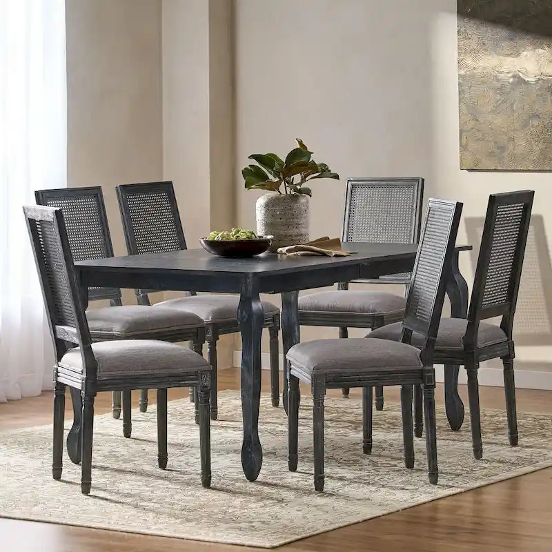 Ensemble de salle à manger extensible 7 pièces Regan Wood et Cane Upholstered de Christopher Knight Home
