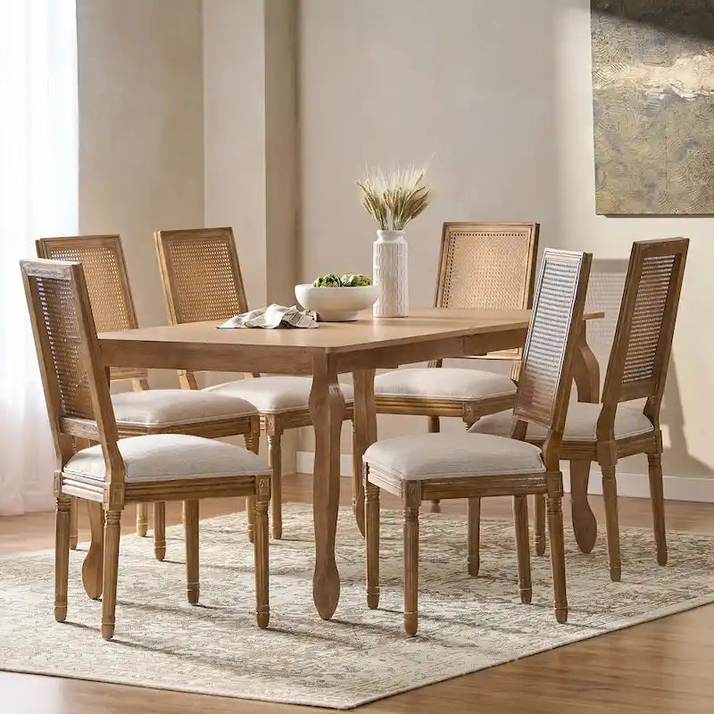 Ensemble de salle à manger extensible 7 pièces Regan Wood et Cane Upholstered de Christopher Knight Home