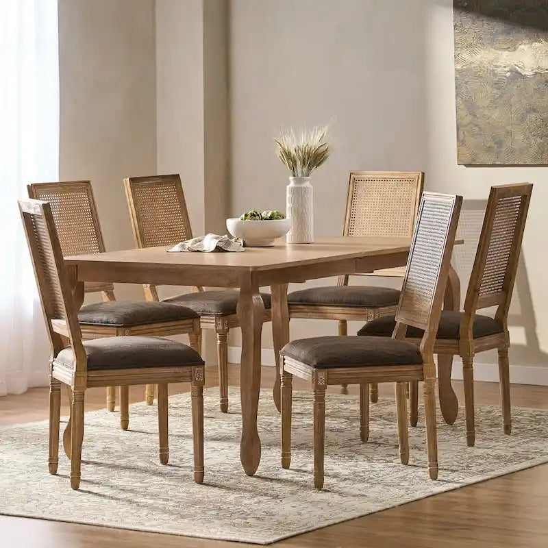 Ensemble de salle à manger extensible 7 pièces Regan Wood et Cane Upholstered de Christopher Knight Home