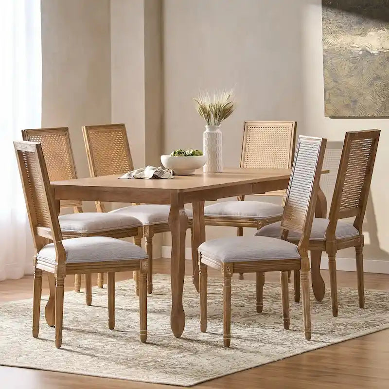 Ensemble de salle à manger extensible 7 pièces Regan Wood et Cane Upholstered de Christopher Knight Home