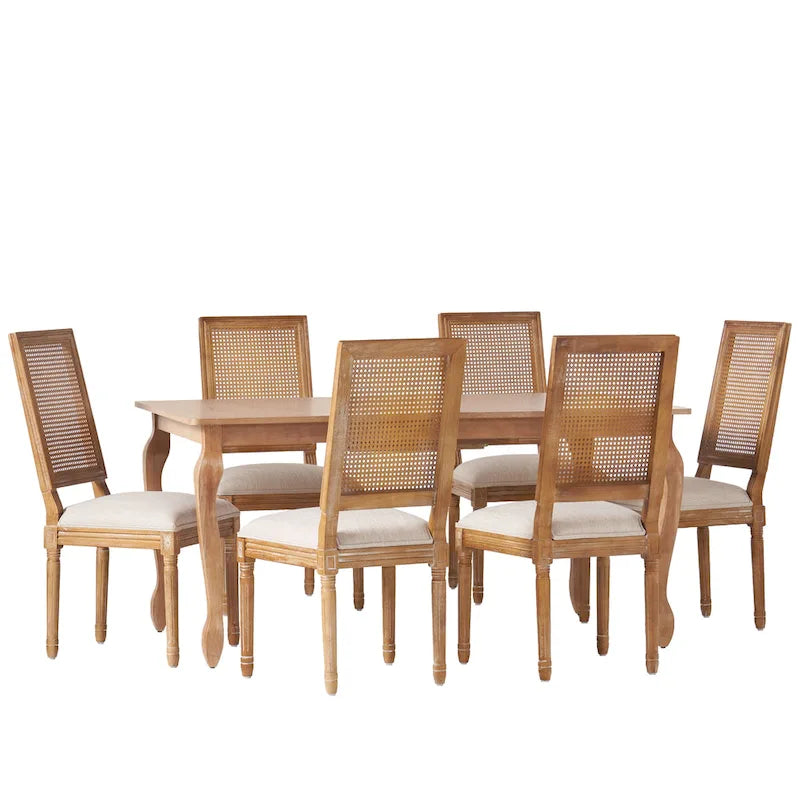 Ensemble de salle à manger extensible 7 pièces Regan Wood et Cane Upholstered de Christopher Knight Home