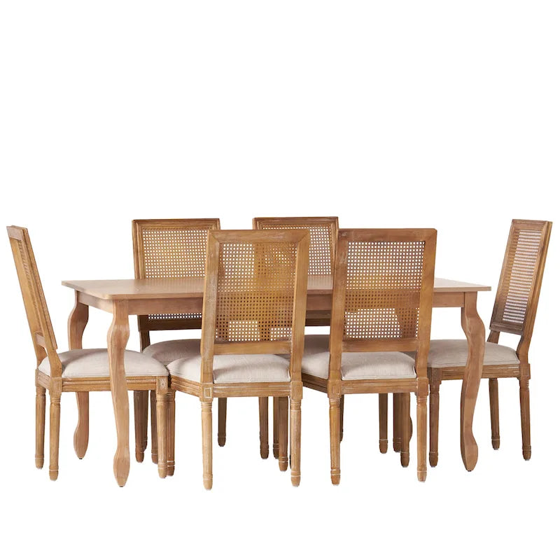 Ensemble de salle à manger extensible 7 pièces Regan Wood et Cane Upholstered de Christopher Knight Home