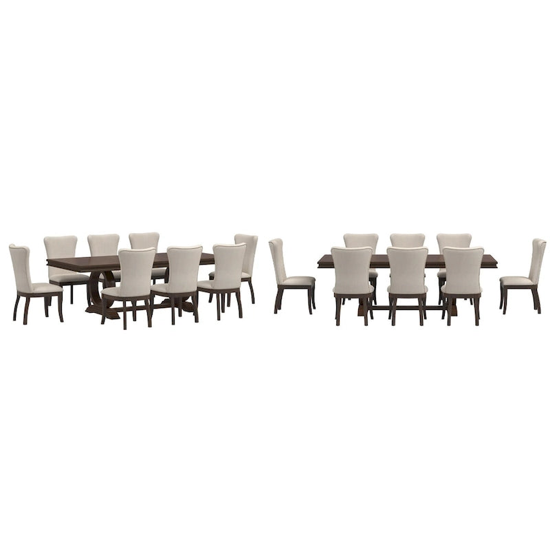 Ensemble de salle à manger extensible en bois de cerisier foncé et tissu beige Tallinn