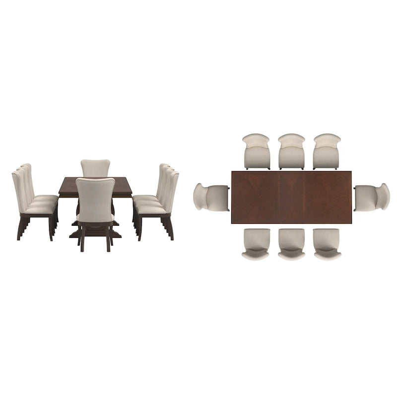 Ensemble de salle à manger extensible en bois de cerisier foncé et tissu beige Tallinn