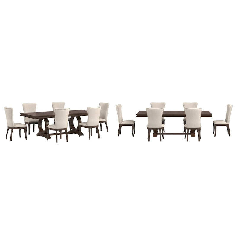 Ensemble de salle à manger extensible en bois de cerisier foncé et tissu beige Tallinn