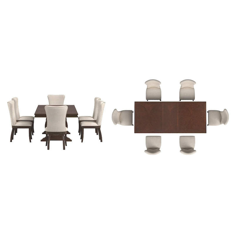 Ensemble de salle à manger extensible en bois de cerisier foncé et tissu beige Tallinn