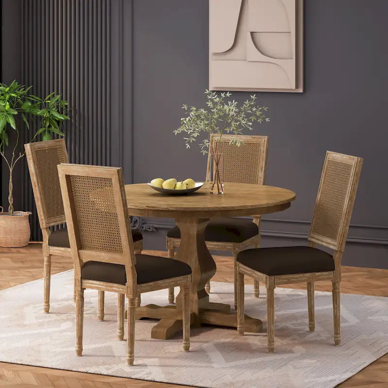 Ensemble de salle à manger circulaire 5 pièces Remuda en bois et rotin rembourré par Christopher Knight Home