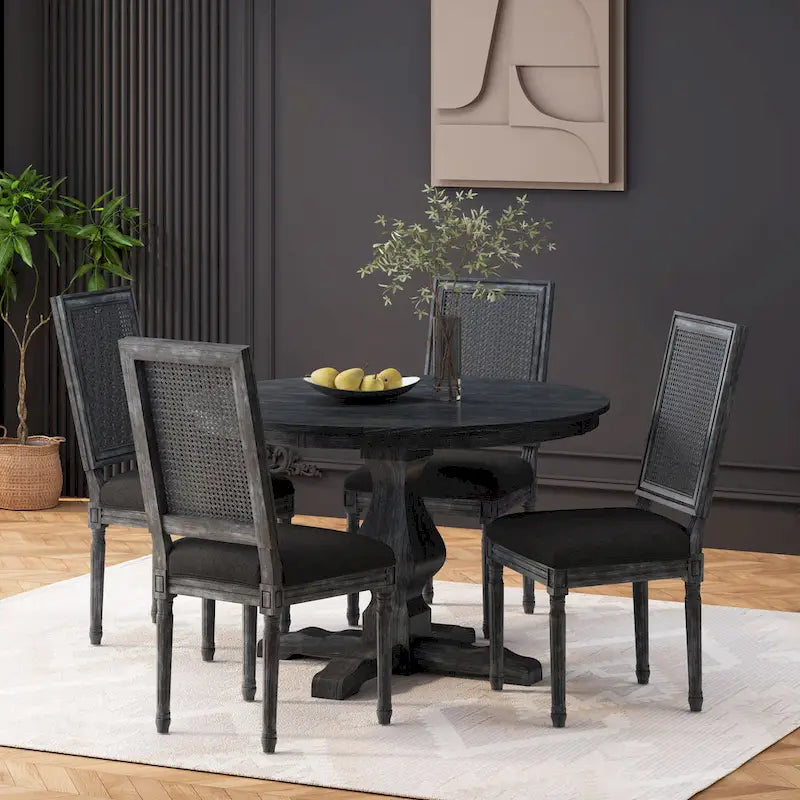 Ensemble de salle à manger circulaire 5 pièces Remuda en bois et rotin rembourré par Christopher Knight Home