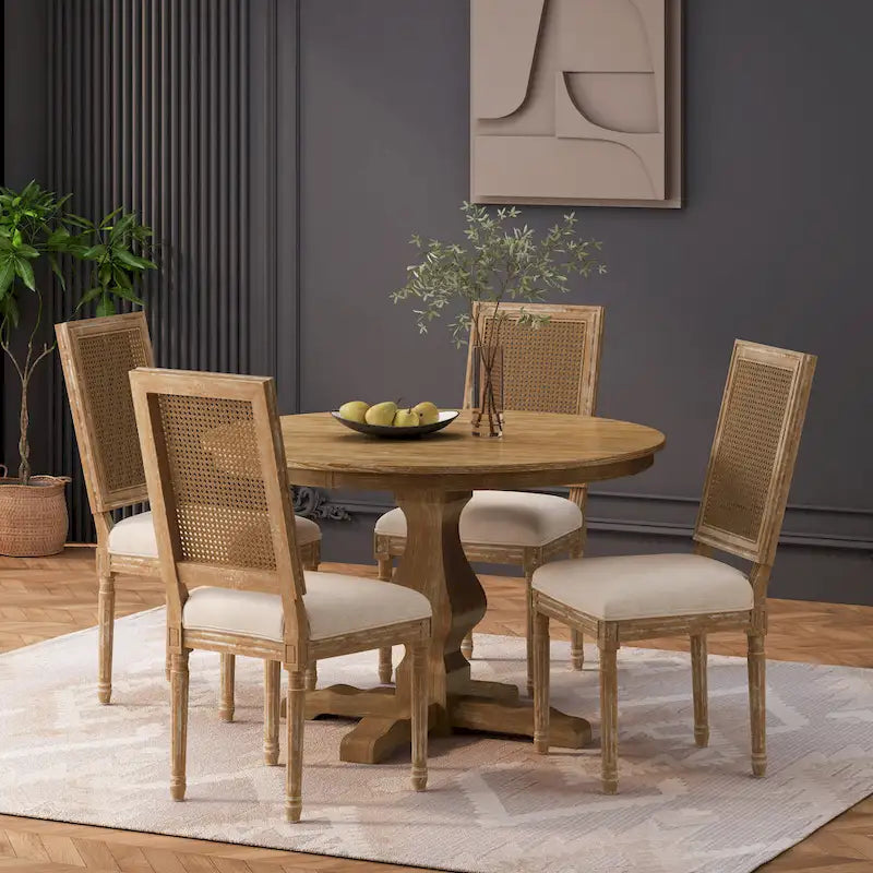 Ensemble de salle à manger circulaire 5 pièces Remuda en bois et rotin rembourré par Christopher Knight Home