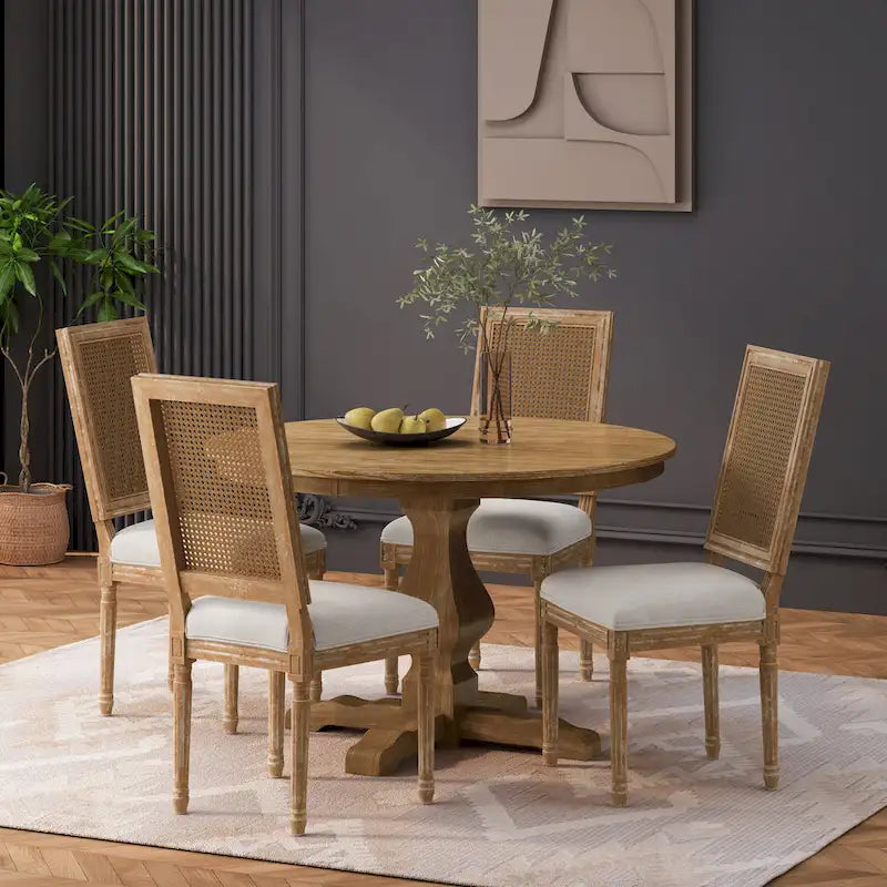 Ensemble de salle à manger circulaire 5 pièces Remuda en bois et rotin rembourré par Christopher Knight Home