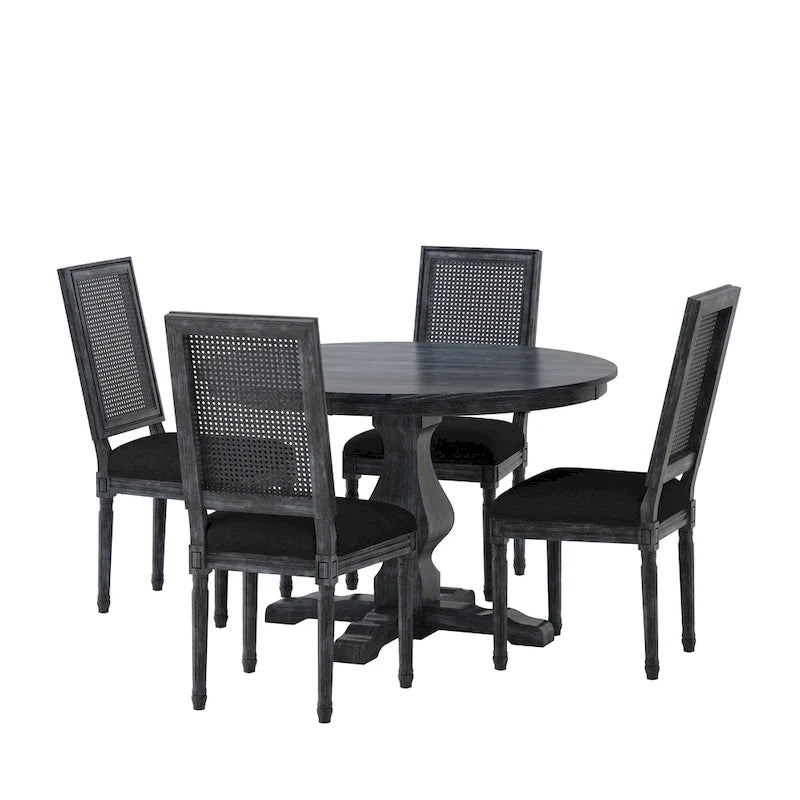 Ensemble de salle à manger circulaire 5 pièces Remuda en bois et rotin rembourré par Christopher Knight Home