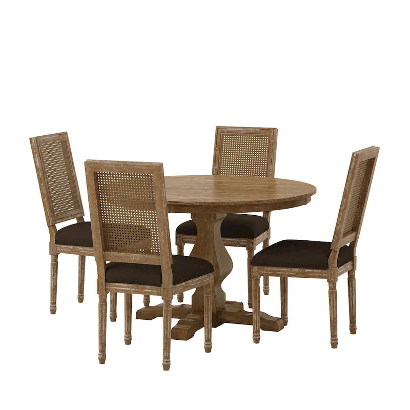 Ensemble de salle à manger circulaire 5 pièces Remuda en bois et rotin rembourré par Christopher Knight Home