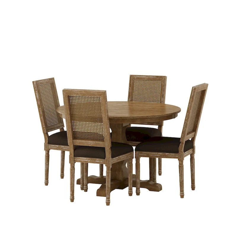 Ensemble de salle à manger circulaire 5 pièces Remuda en bois et rotin rembourré par Christopher Knight Home