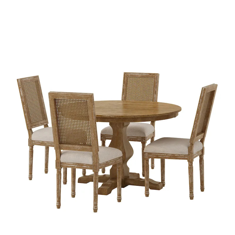 Ensemble de salle à manger circulaire 5 pièces Remuda en bois et rotin rembourré par Christopher Knight Home