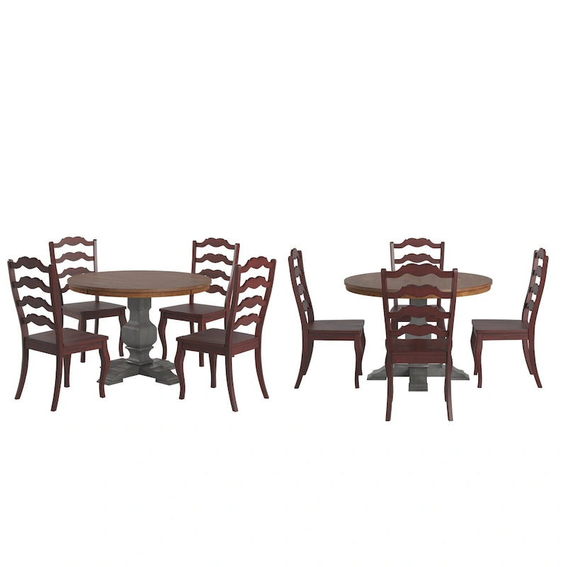 Ensemble de salle à manger Ronda 45 avec plateau rond en bois massif et chaises françaises à barreaux
