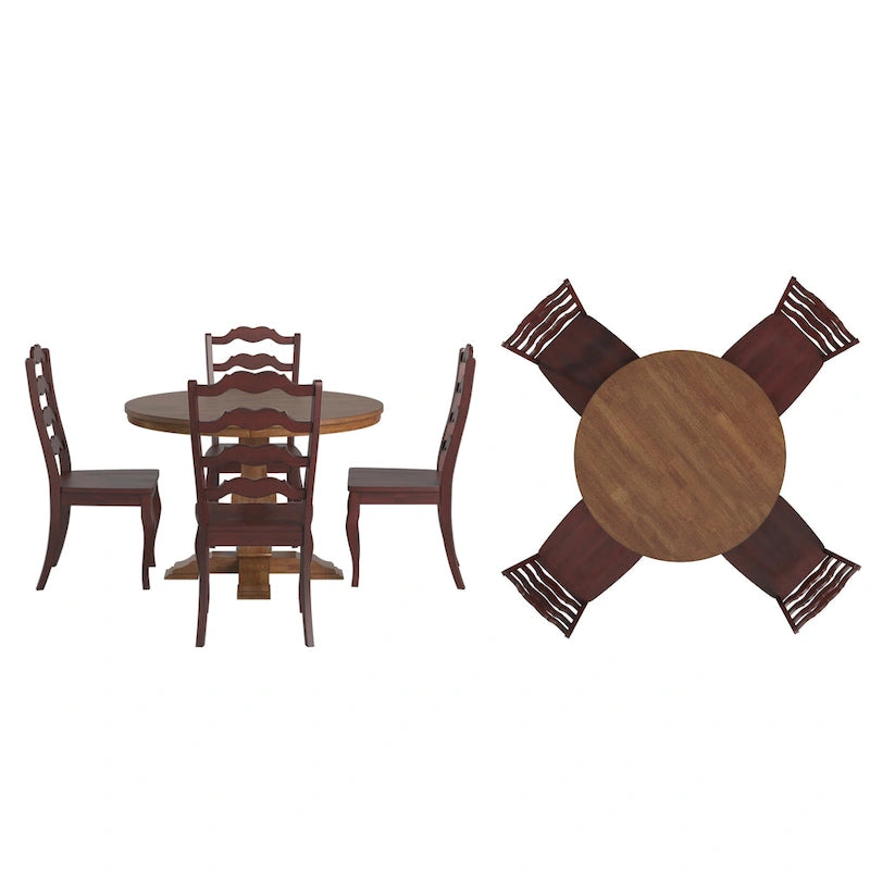 Ensemble de salle à manger Ronda 45 avec plateau rond en bois massif et chaises françaises à barreaux