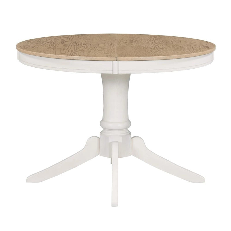 Ensemble de salle à manger rétro fonctionnel 5 pièces, table ronde extensible en bois et 4 chaises de salle à manger rembourrées