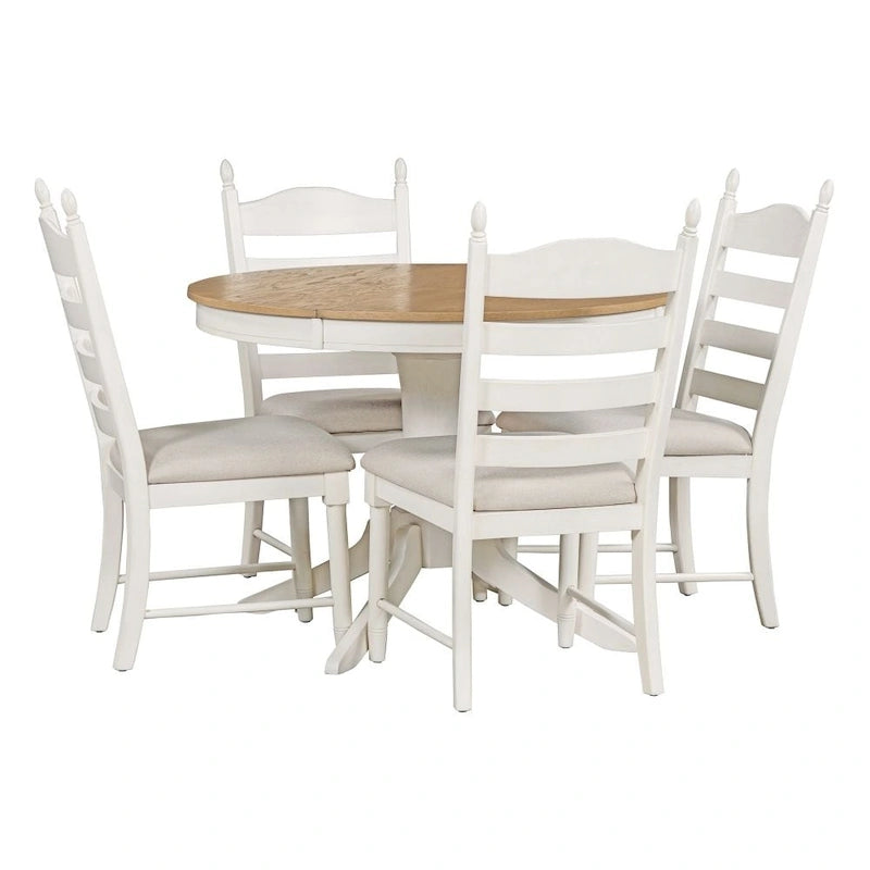Ensemble de salle à manger rétro fonctionnel 5 pièces, table ronde extensible en bois et 4 chaises de salle à manger rembourrées