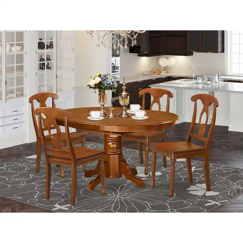 East West Furniture Ensemble de salle à manger 5 pièces - une table de cuisine ovale et 4 chaises de salle à manger, marron selle (options de sièges)