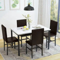 Ensemble table à manger Mieres 5 pièces en faux marbre avec 4 chaises rembourrées en cuir PU