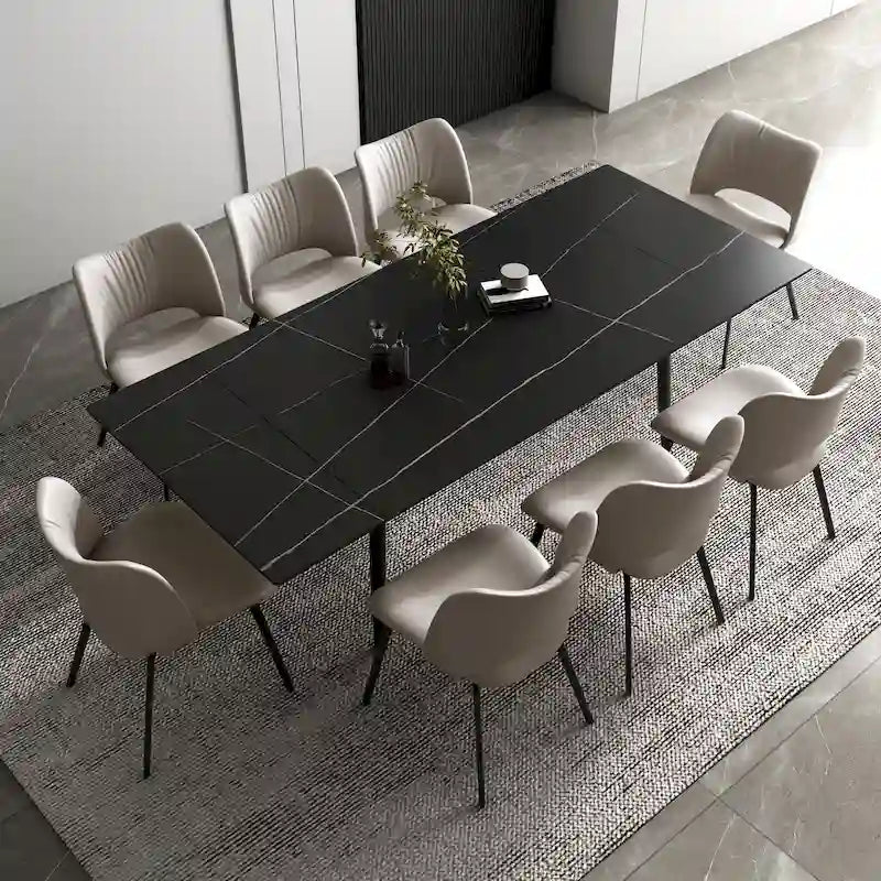 Ensemble de salle à manger extensible 9 pièces de 160 cm à 240 cm avec plateau en pierre frittée et 8 chaises
