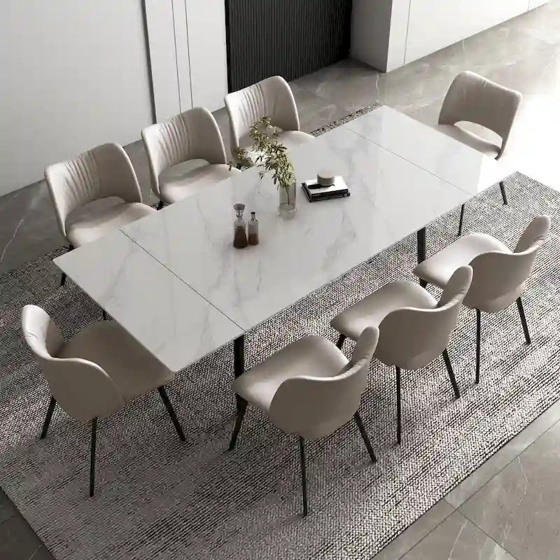 Ensemble de salle à manger extensible 9 pièces de 160 cm à 240 cm avec plateau en pierre frittée et 8 chaises