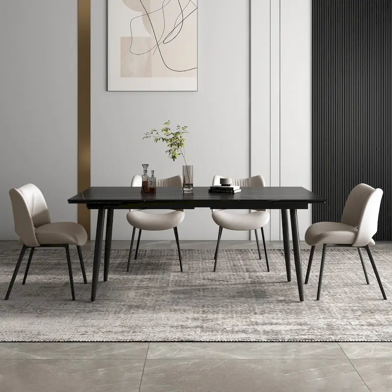 Ensemble de salle à manger extensible 9 pièces de 160 cm à 240 cm avec plateau en pierre frittée et 8 chaises