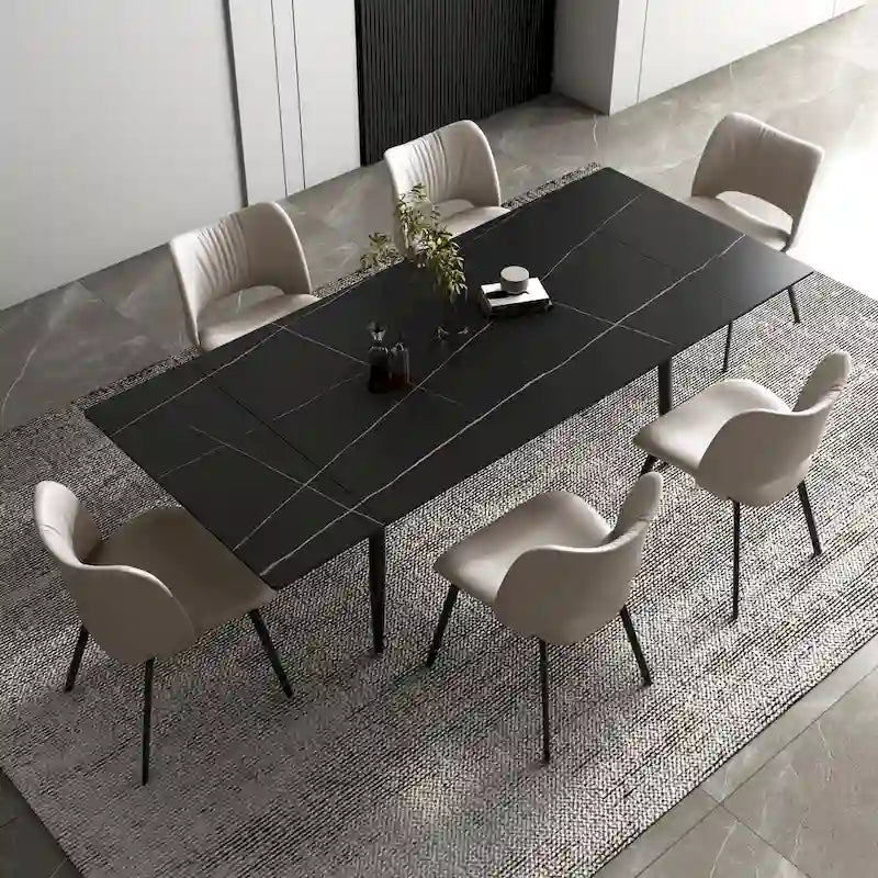 Ensemble de salle à manger extensible 9 pièces de 160 cm à 240 cm avec plateau en pierre frittée et 8 chaises