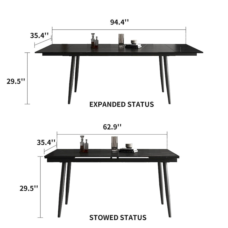 Ensemble de salle à manger extensible 9 pièces de 160 cm à 240 cm avec plateau en pierre frittée et 8 chaises