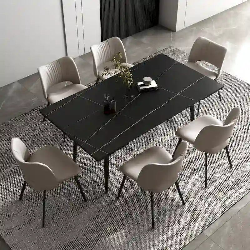 Ensemble de salle à manger extensible 9 pièces de 160 cm à 240 cm avec plateau en pierre frittée et 8 chaises