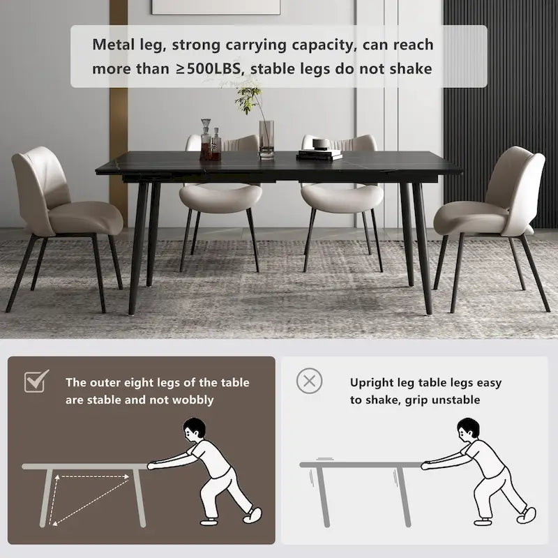 Ensemble de salle à manger extensible 9 pièces de 160 cm à 240 cm avec plateau en pierre frittée et 8 chaises